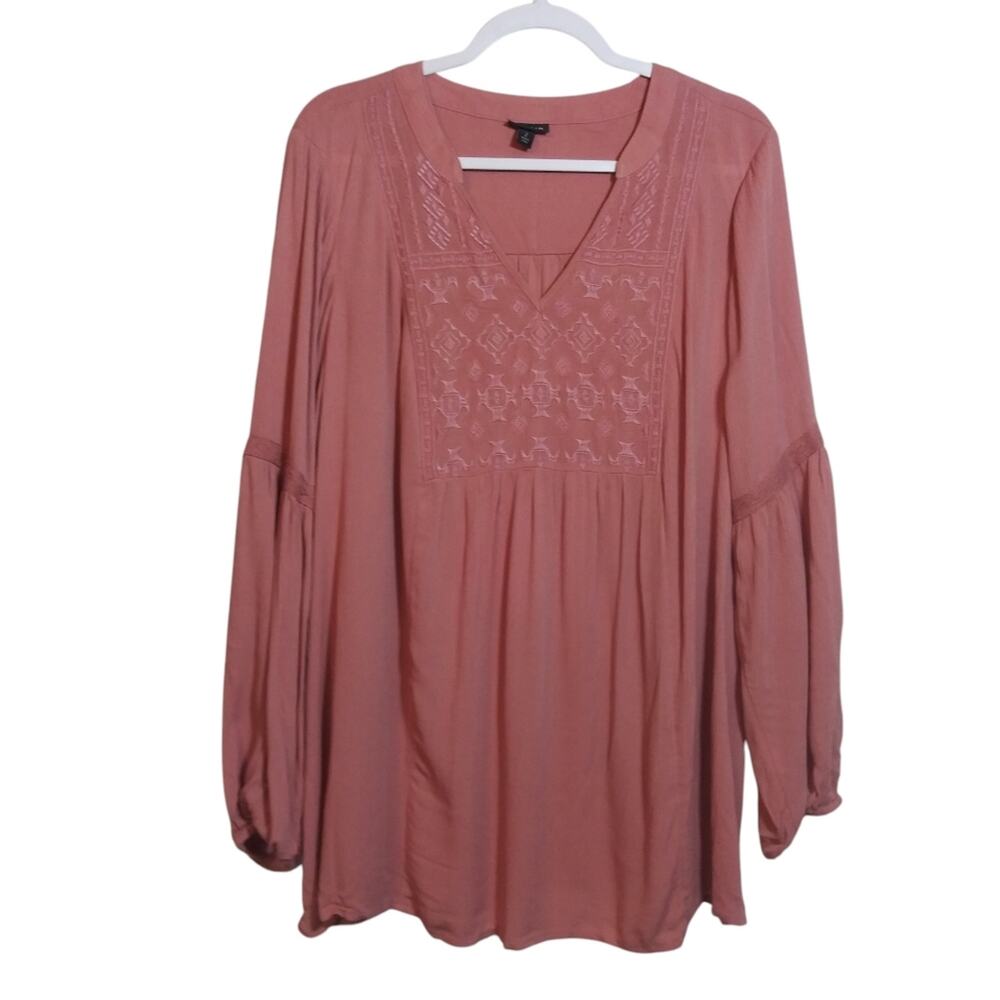 Torrid Crinkle Gauze Embroidered Top Dusty Rose Boho Size 2X
